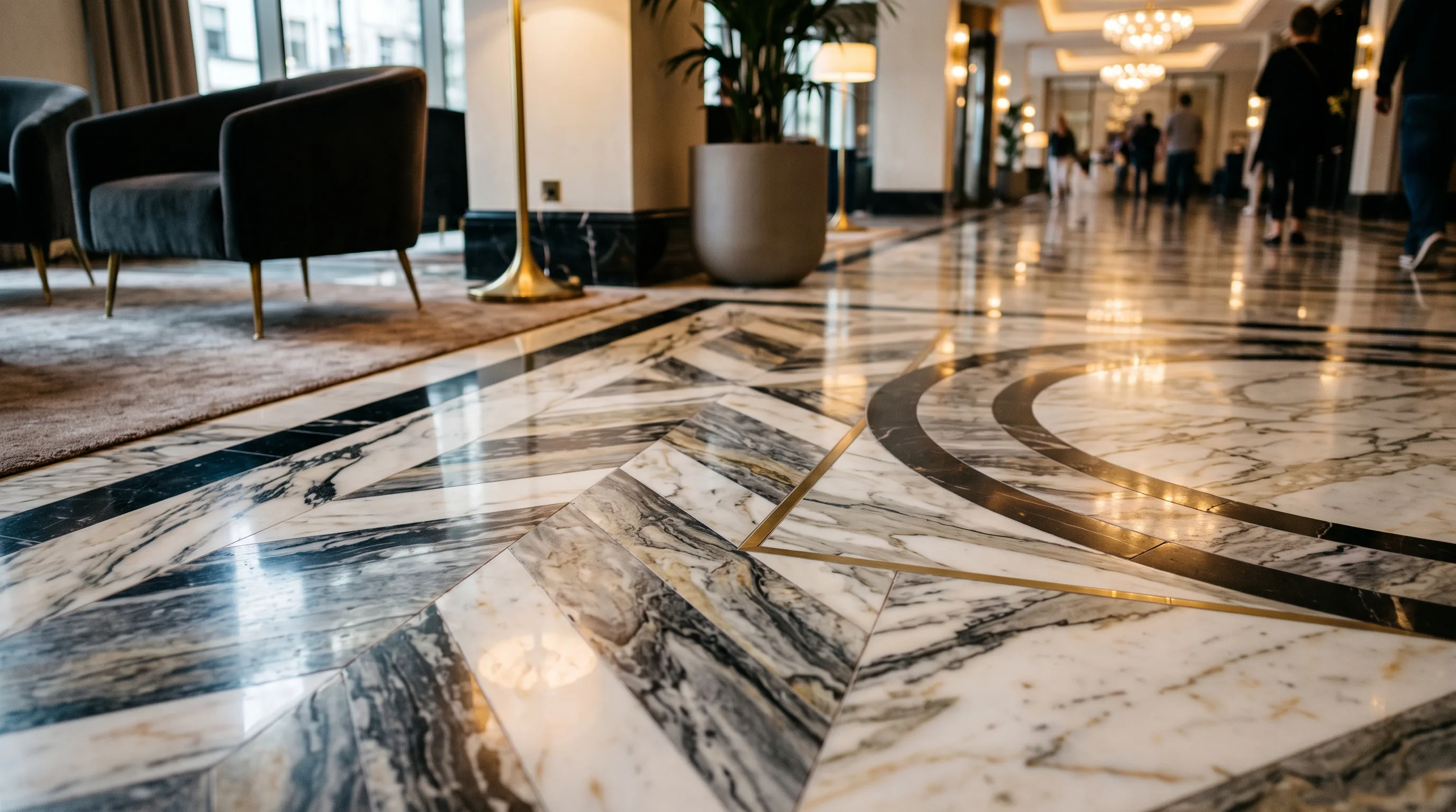 Elegancka podłoga z marmuru w luksusowym wnętrzu hotelu